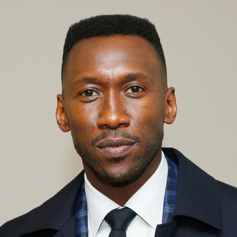 Actor Mahershala Ali looks at the camera wearing a shirt and tie