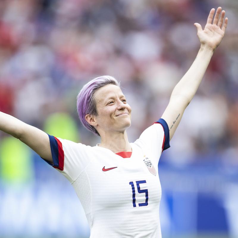 U.S. soccer star Megan Rapinoe celebrates at the 2019 Women's World Cup
