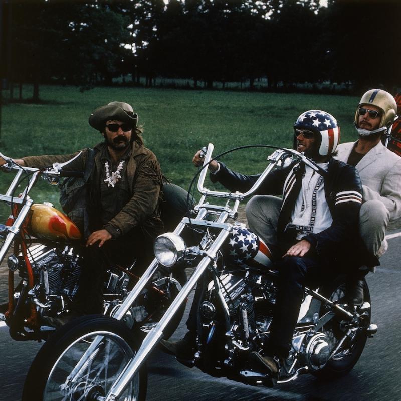 Dennis Hopper, Jack Nicholson, and Peter Fonda in a scene from Easy Rider